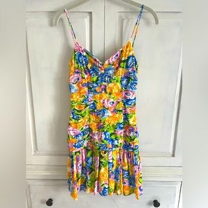 ZARA Spaghetti Strap adjustable Floral Mini Dress multi color ruched, NWT